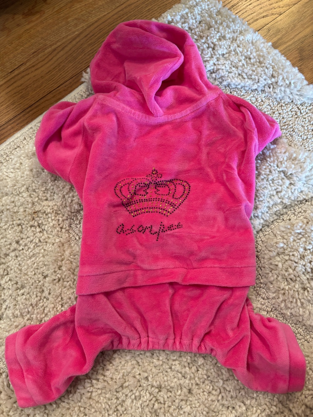 Hot Pink Rhinestone Crown Top dog sweatsuit- M